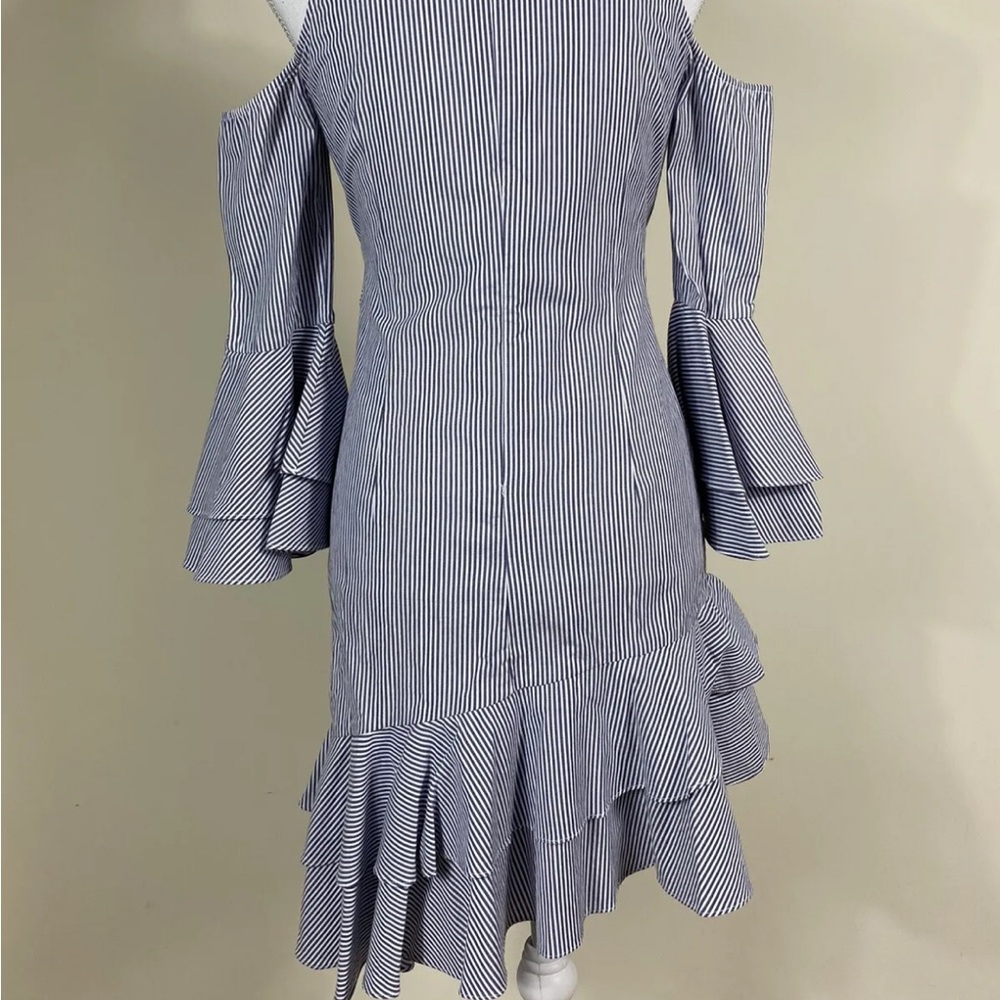 Intermix Size 2 Ellie Striped Asymmetric Bell Sleeve Belted Dress View 6